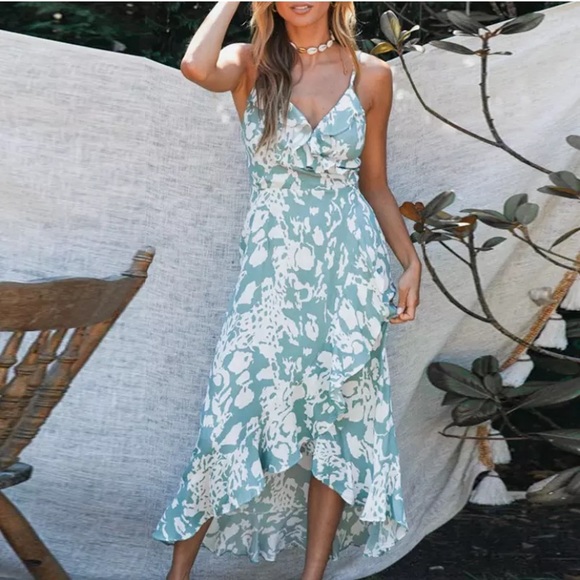 Teal Ruffle Split Hem Summer Maxi Dress - Picture 2 of 8